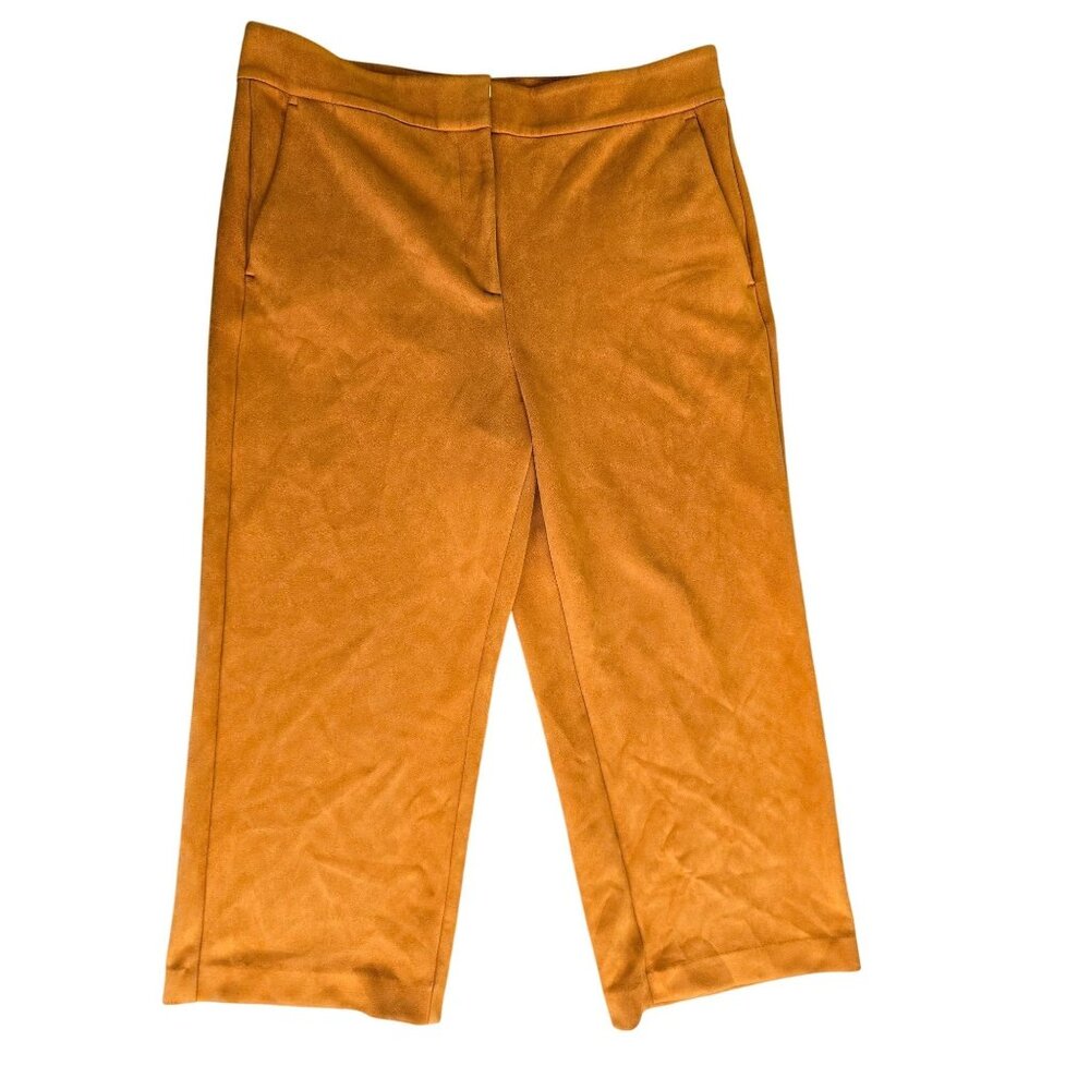 Ann Taylor Factory Womens Suede Straight-Leg Pants Caramel Size 14 Stretch